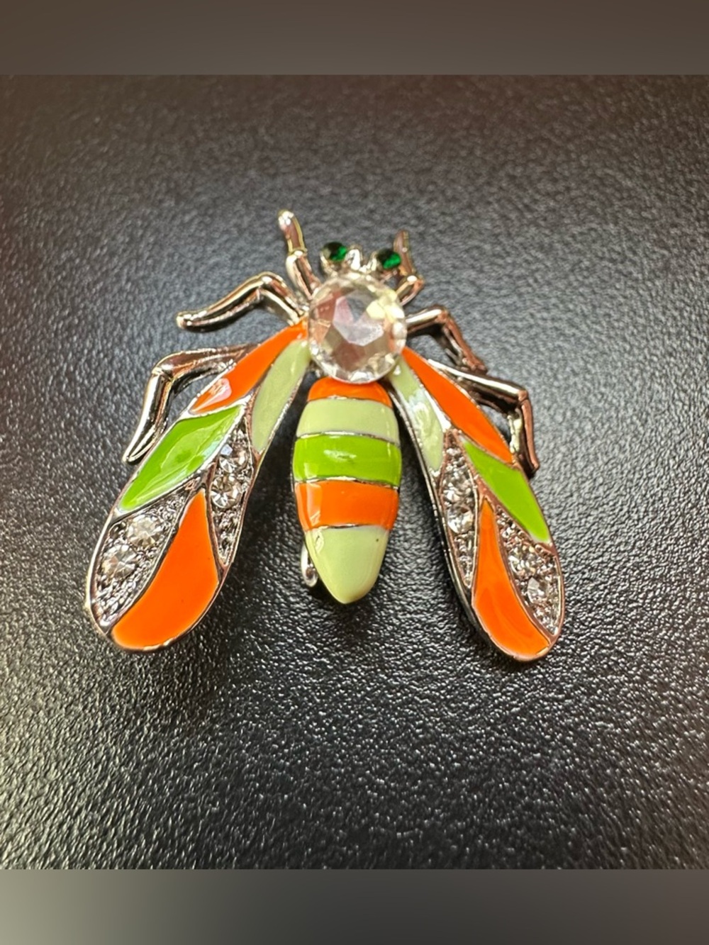Orange & Green Enamel Bee Brooch - Picture 3 of 7